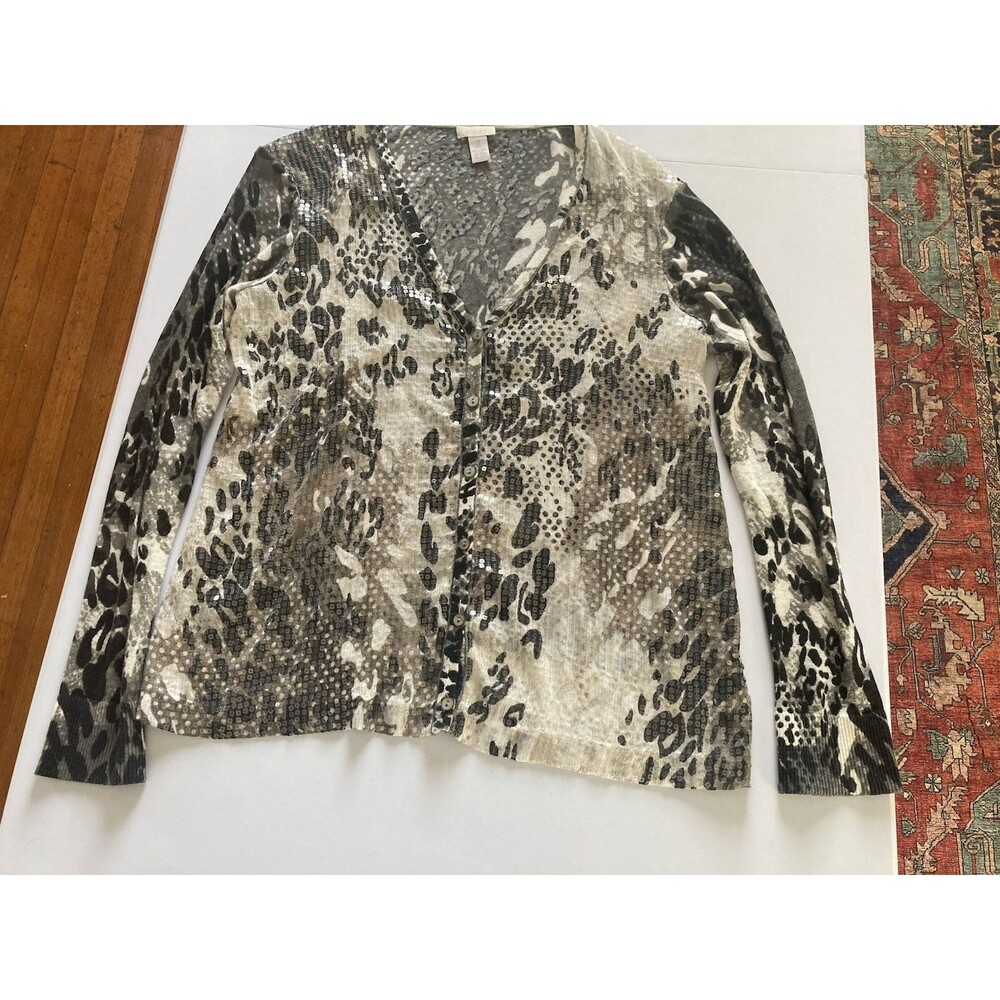 Chico’s Button Front Sweater Animal Print 12/14 (Chico’s 2) Excellent Condition